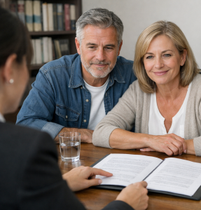 Persona firmando acuerdo con apoyo de asesor jurídico en proceso de divorcio en Tabernes Blanques
